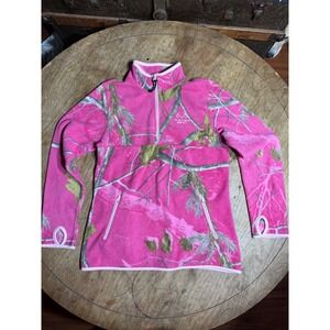 Realtree Pullover Fleece Womens Small Pink Camo Excellent Quarter-Zip Thumbhole